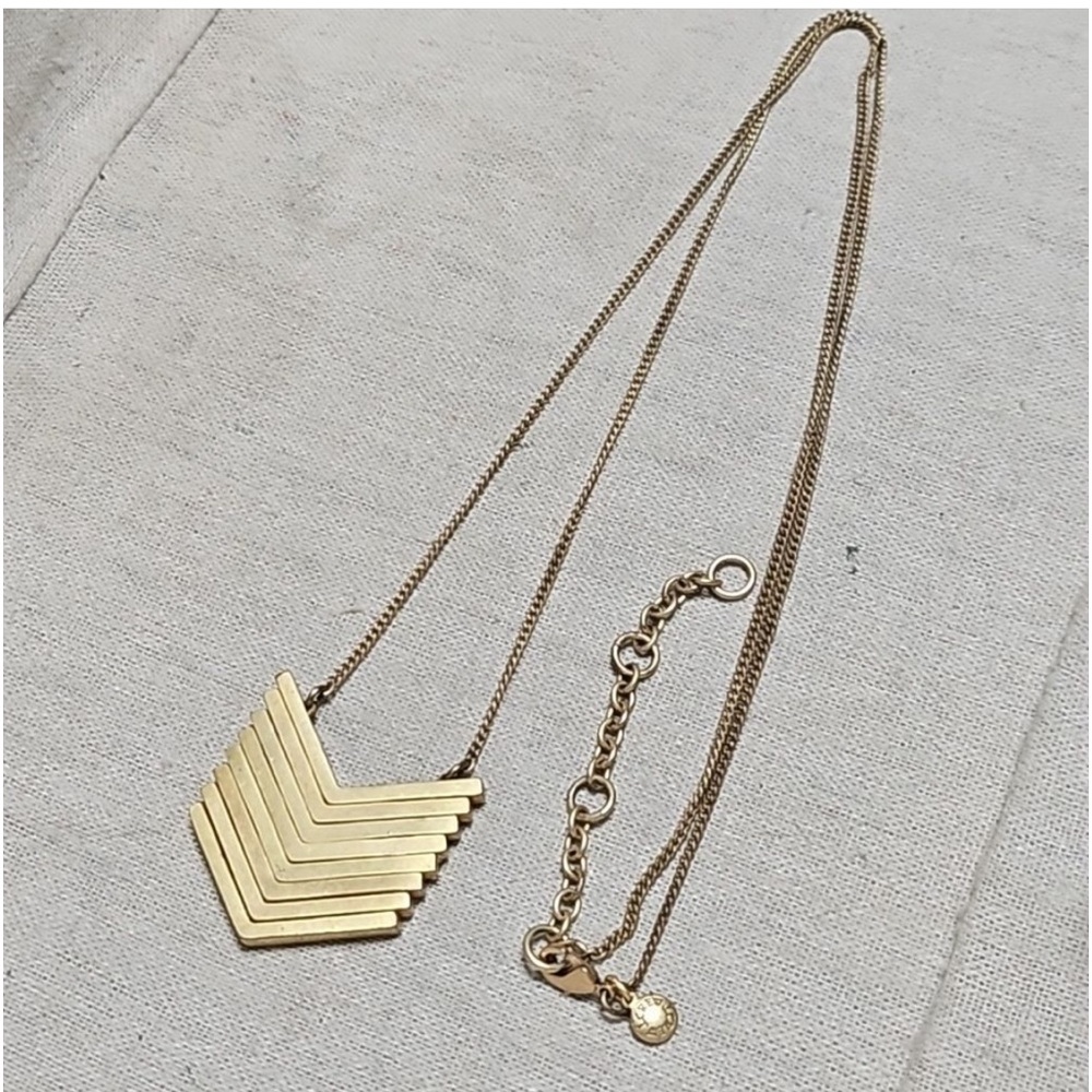 J. Crew Swarovski Rhinestone Crystal Pave Chevron Modern Pendant Necklace, Rare - Picture 7 of 15